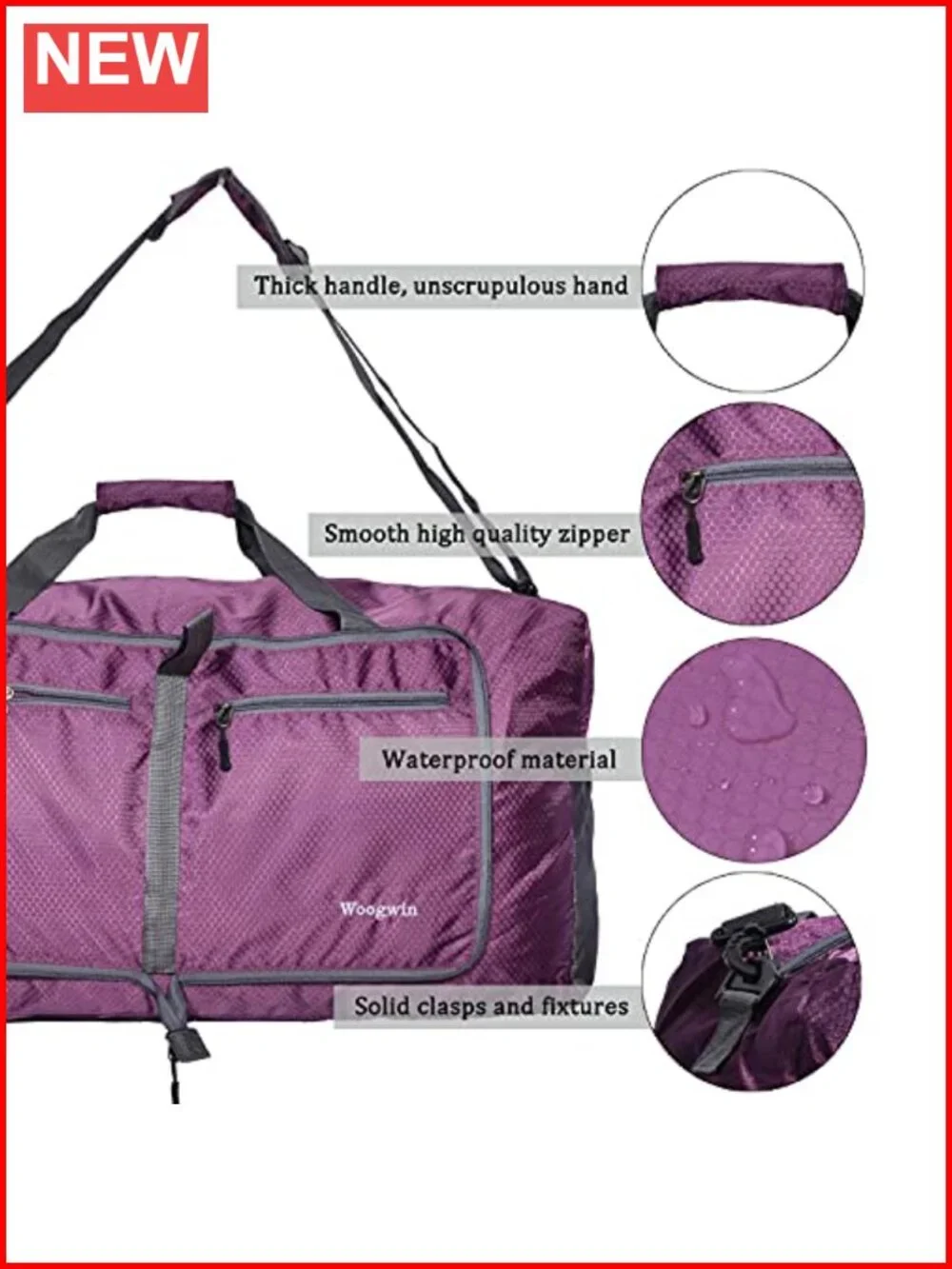 Large Foldable Waterproof Travel Duffel Bag for Gym Sports Weekender